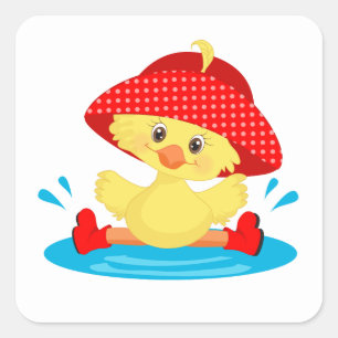 Cute duck with hat square sticker