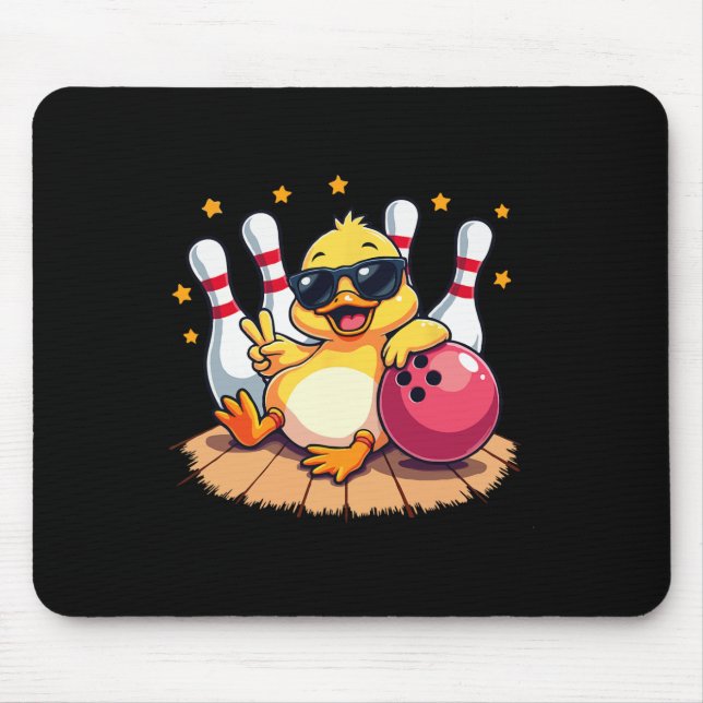 Cute Duck With Sungles Duck Playing Bowling For Me Mouse Pad (Front)