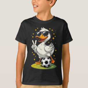 Cute Duck With Sungles Duck Playing Soccer Men Wom T-Shirt
