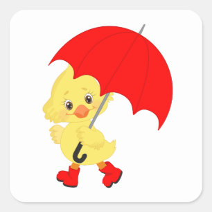 Cute duck with umbrella square sticker
