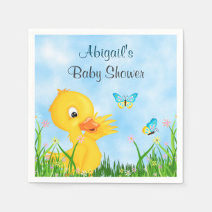 Cute Duckling and Butterflies Boy Baby Shower Napkin