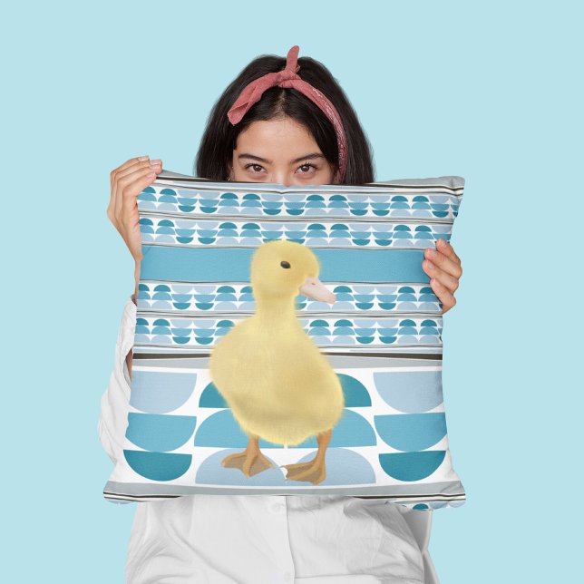 Cute Duckling Blue Semi Circle Geometric Throw Pillow (Creator Uploaded)