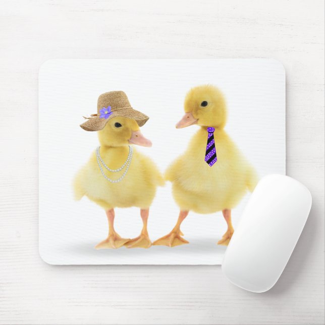 Cute Duckling Couple On White Mouse Pad (With Mouse)