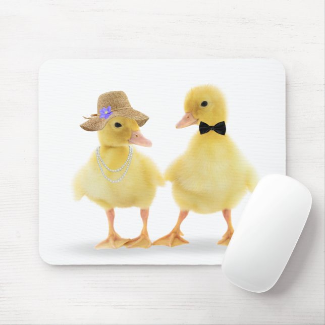 Cute Duckling Couple On White Mouse Pad (With Mouse)