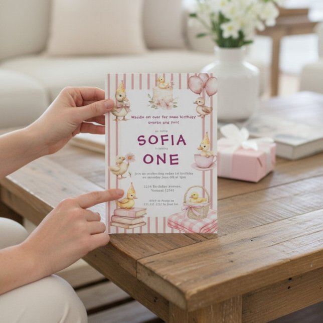 Cute Duckling First Birthday Invitation (Creator Uploaded)