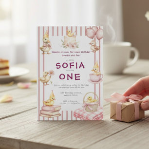 Cute Duckling First Birthday Invitation