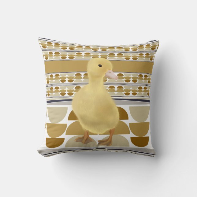 Cute Duckling Golden Brown Semi Circle Geometric Throw Pillow (Front)