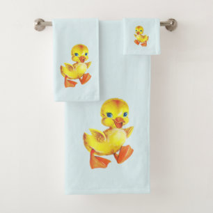 Cute Duckling on Light Baby Blue Bath Towel Set