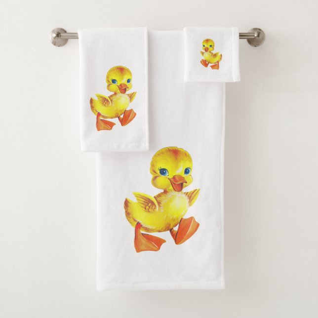 Cute Duckling on White Bath Towel Set (Insitu)