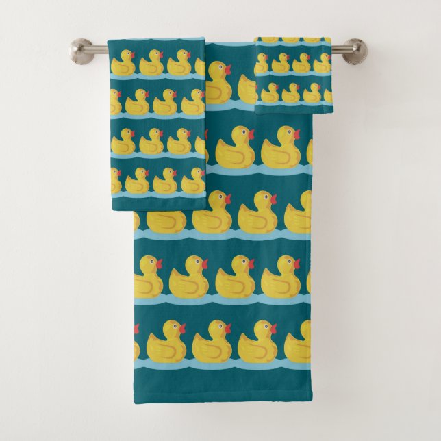 Cute Duckling Pattern on Blue Bath Towel Set (Insitu)