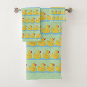 Cute Duckling Pattern on Light Green Bath Towel Set