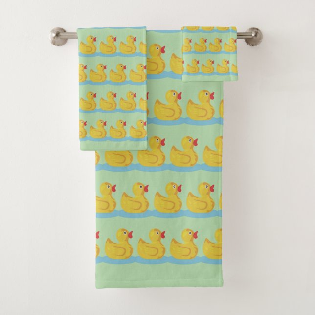 Cute Duckling Pattern on Light Green Bath Towel Set (Insitu)