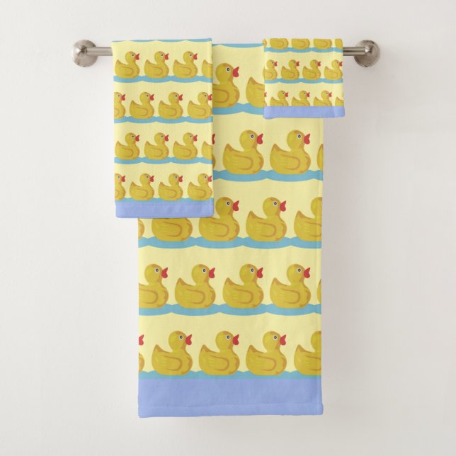 Cute Duckling Pattern on Light Yellow Bath Towel Set (Insitu)