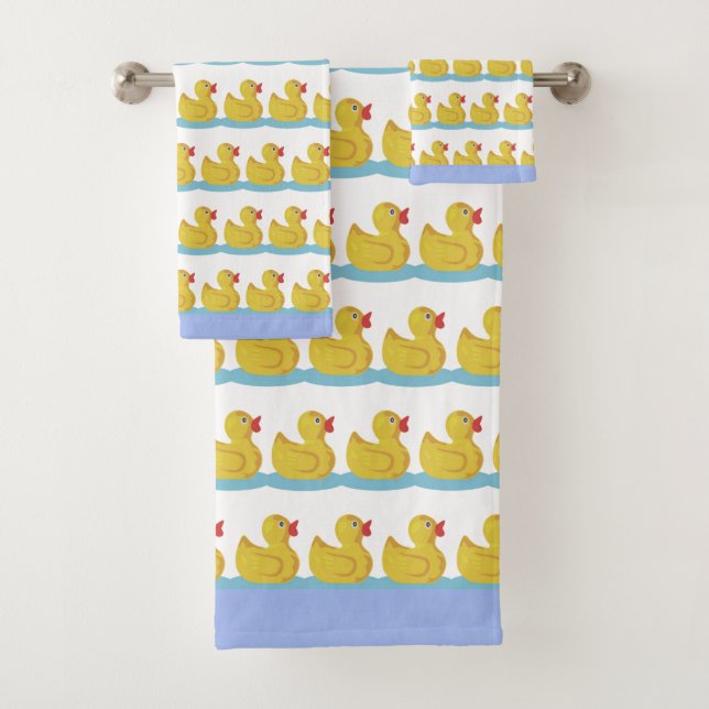 Cute Duckling Pattern on White Bath Towel Set (Insitu)