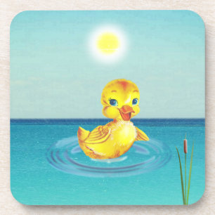 Cute Duckling Swimming on the Lake Coaster