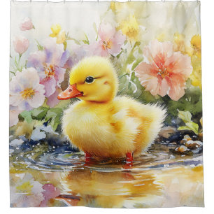 Cute Duckling with Flowers Watercolor