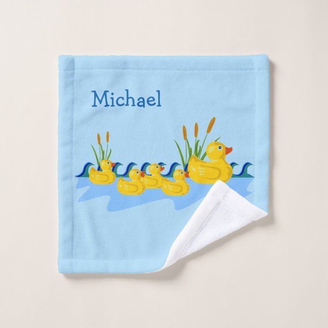 Cute Ducks Animals Baby Boy Shower Name Blue Wash Cloth (Wash Cloth)