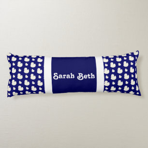 Cute Ducks, Navy Blue & White, Add your name Body Pillow