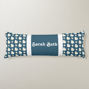 Cute Ducks, Slate Blue & White, Add your name Body Pillow