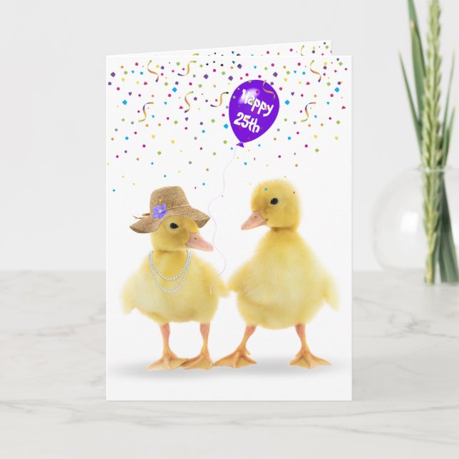 Cute Ducks With 25th Birthday Balloon Card (Front)