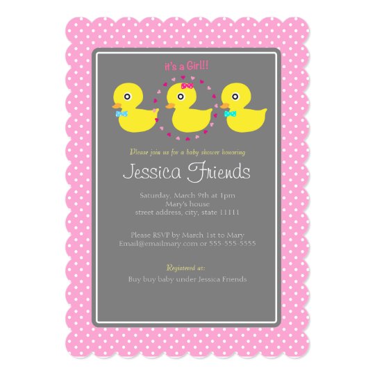 Cute ducky girl baby shower invitation