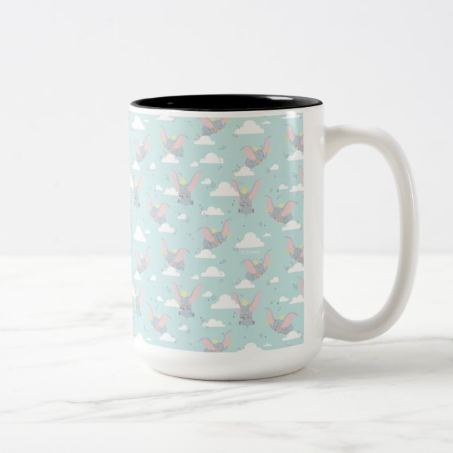 Cute Dumbo Blue Tribal Pattern Two-Tone Coffee Mug (Right)