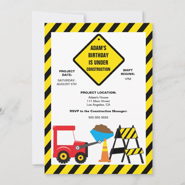 Cute Dump Construction Birthday Party Invite (Front)