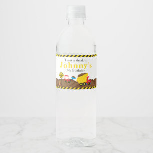 Cute Dump Truck and Digger Water Bottle Label