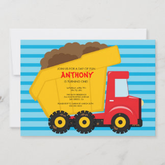Cute Dump Truck Birthday Party Invite