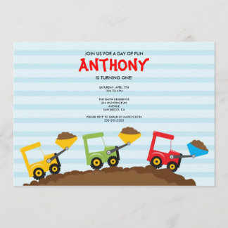 Cute Dump Trucks Birthday Party Invite