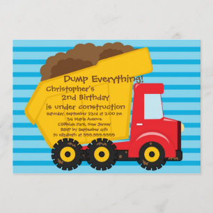 Cute Dump Trucks Boys Birthday Party Invitations