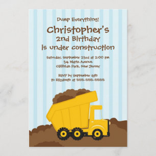 Cute Dump Trucks Boys Birthday Party Invitations