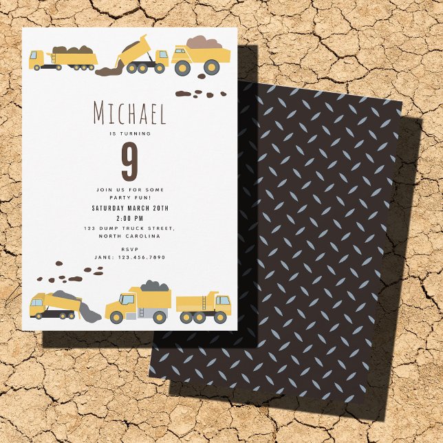 Cute Dump Trucks Construction Trucks Birthday Invitation (Cute Dump Trucks Construction Trucks Birthday Invitation)