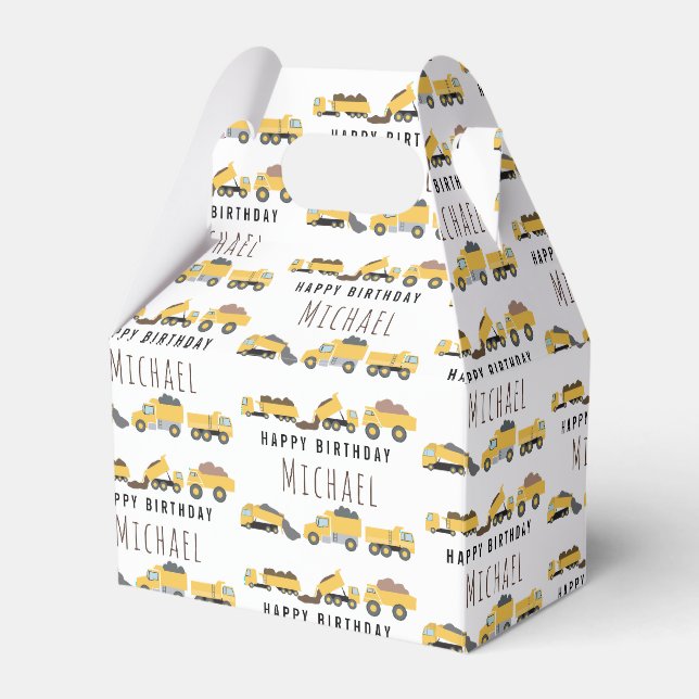 Cute Dump Trucks Construction Trucks Custom Name Favor Box (Front Side)