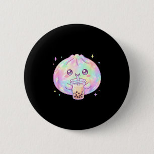 Cute dumpling drinking boba tea kawaii bubble tea 2 inch round button