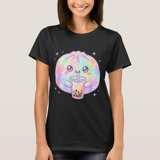 Cute dumpling drinking boba tea kawaii bubble tea T-Shirt (Front)