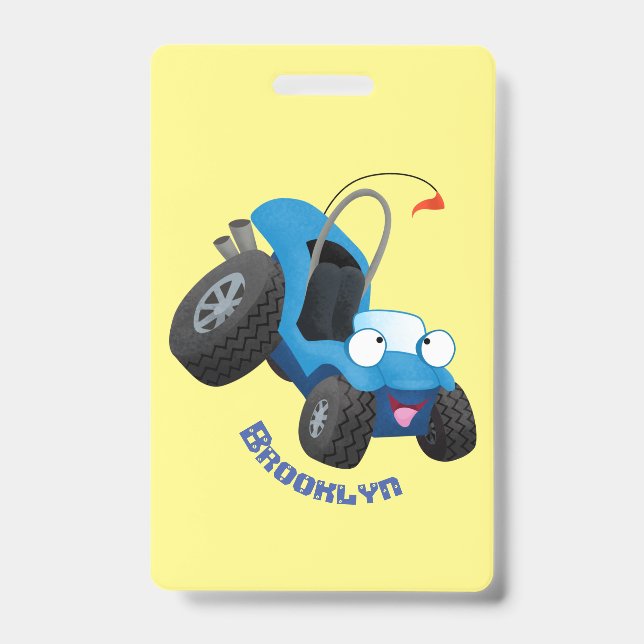 Cute dune buggy off road vehicle cartoon badge (Front)
