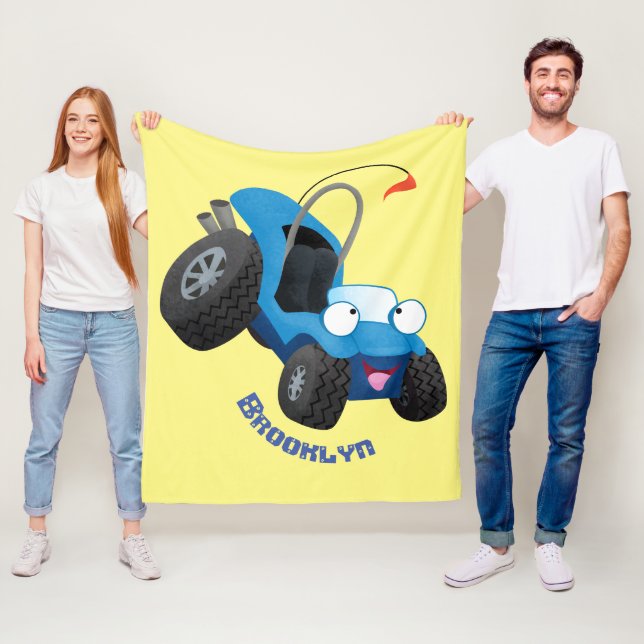 Cute dune buggy off road vehicle cartoon fleece blanket (In Situ)
