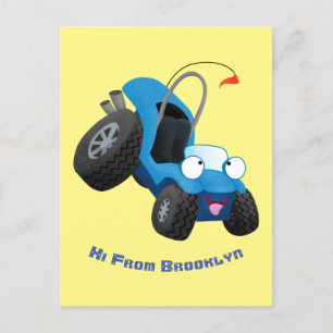 Cute dune buggy off road vehicle cartoon postcard