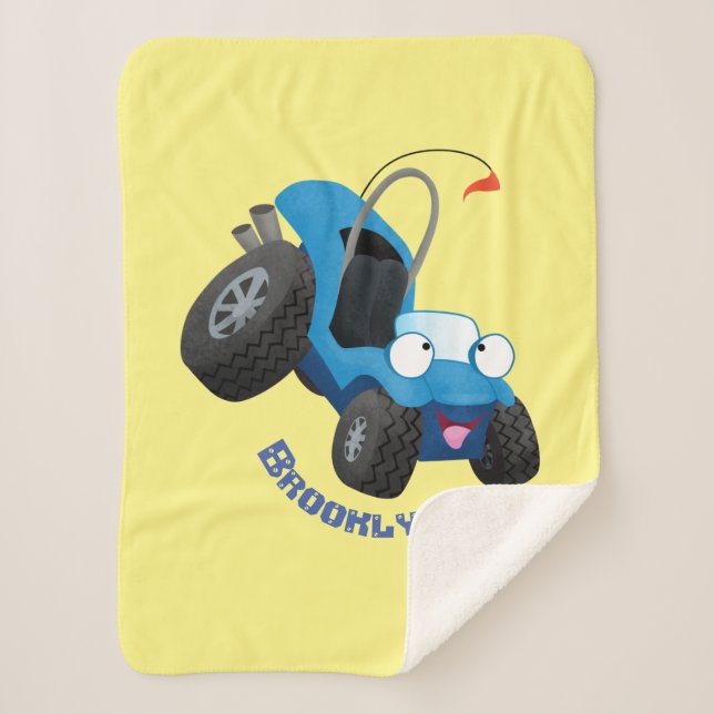 Cute dune buggy off road vehicle cartoon sherpa blanket (Front)