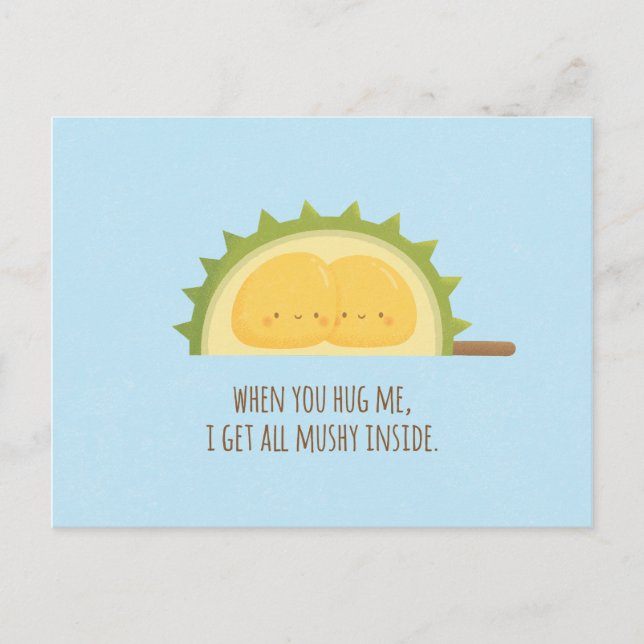 Cute Durian Love Mushy Valentines Day Postcard (Front)