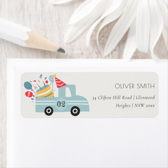 Cute Dusky Blue Any Age Birthday Party Cake Truck (Insitu)