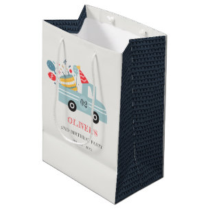 Cute Dusky Blue Any Age Birthday Party Cake Truck Medium Gift Bag