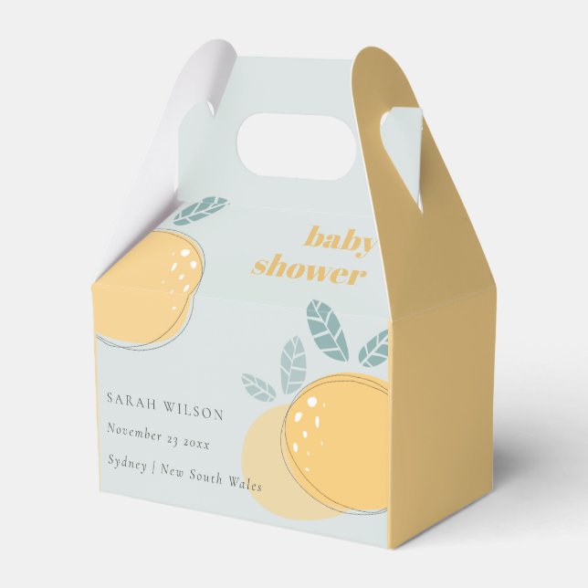 Cute Dusky Blue Lemon Fruity Bold Baby Shower Favor Box (Front Side)