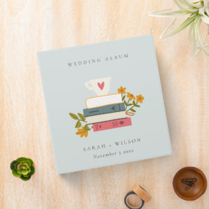 Cute Dusky Blue Stacked Storybooks Floral Wedding Binder