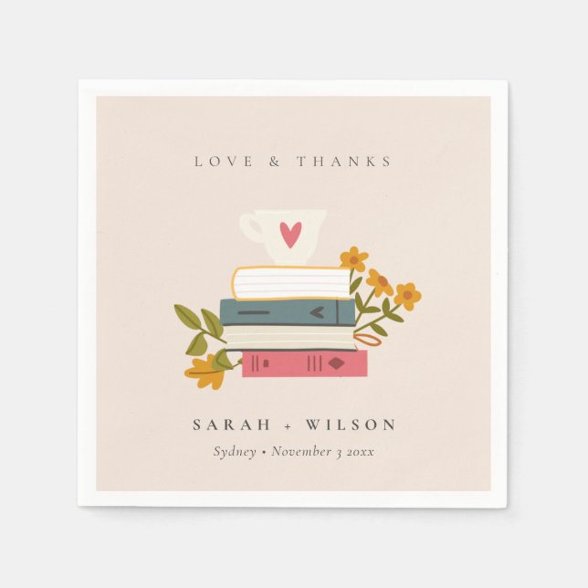 Cute Dusky Blush Stacked Storybooks Floral Wedding Napkin (Front)