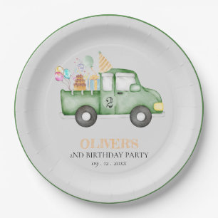 Cute Dusky Green Any Age Birthday Party Paper Plate