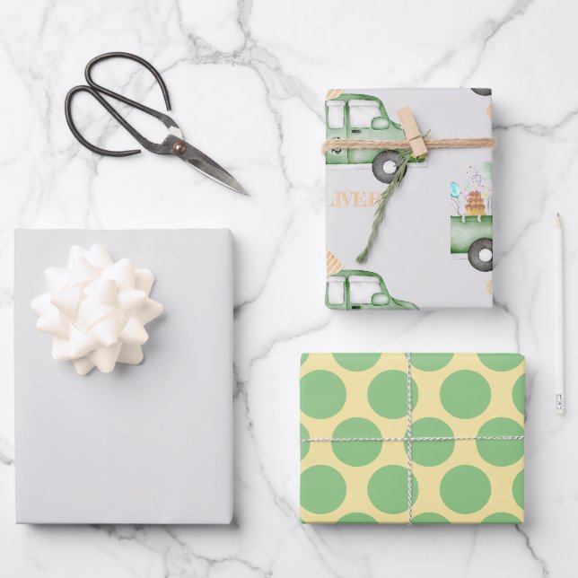 Cute Dusky Green Any Age Birthday Party Wrapping Paper Sheet (Front)