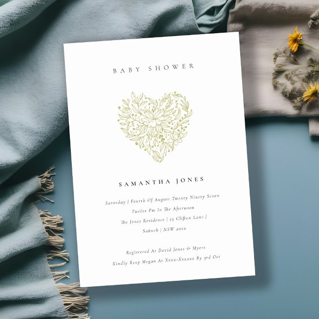 Cute Dusky Green Floral Baby shower Invitation (Créateur téléchargé)