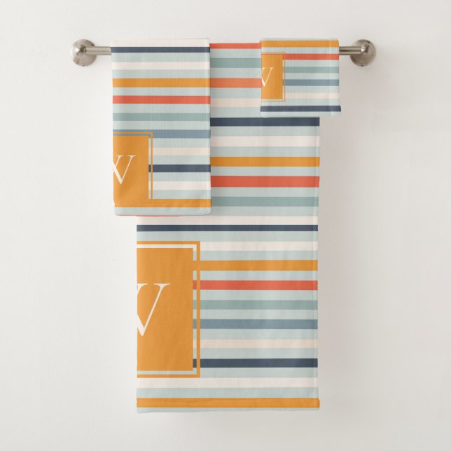Cute Dusky Orange Bleu Motif rayé ocre (En situation)